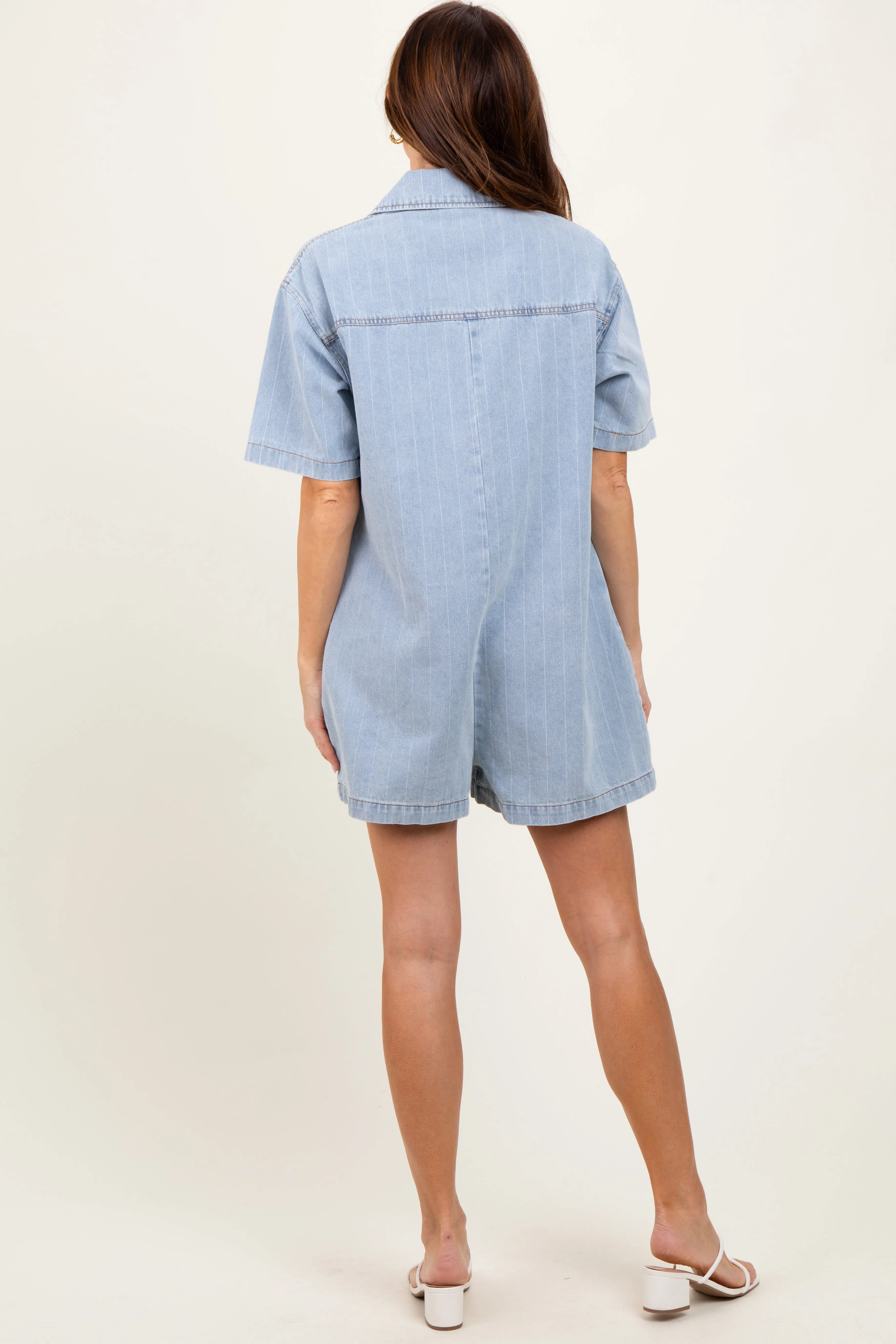 Blue Denim Striped Short Sleeve Romper sold by Pinkblush product image thumbnail 4