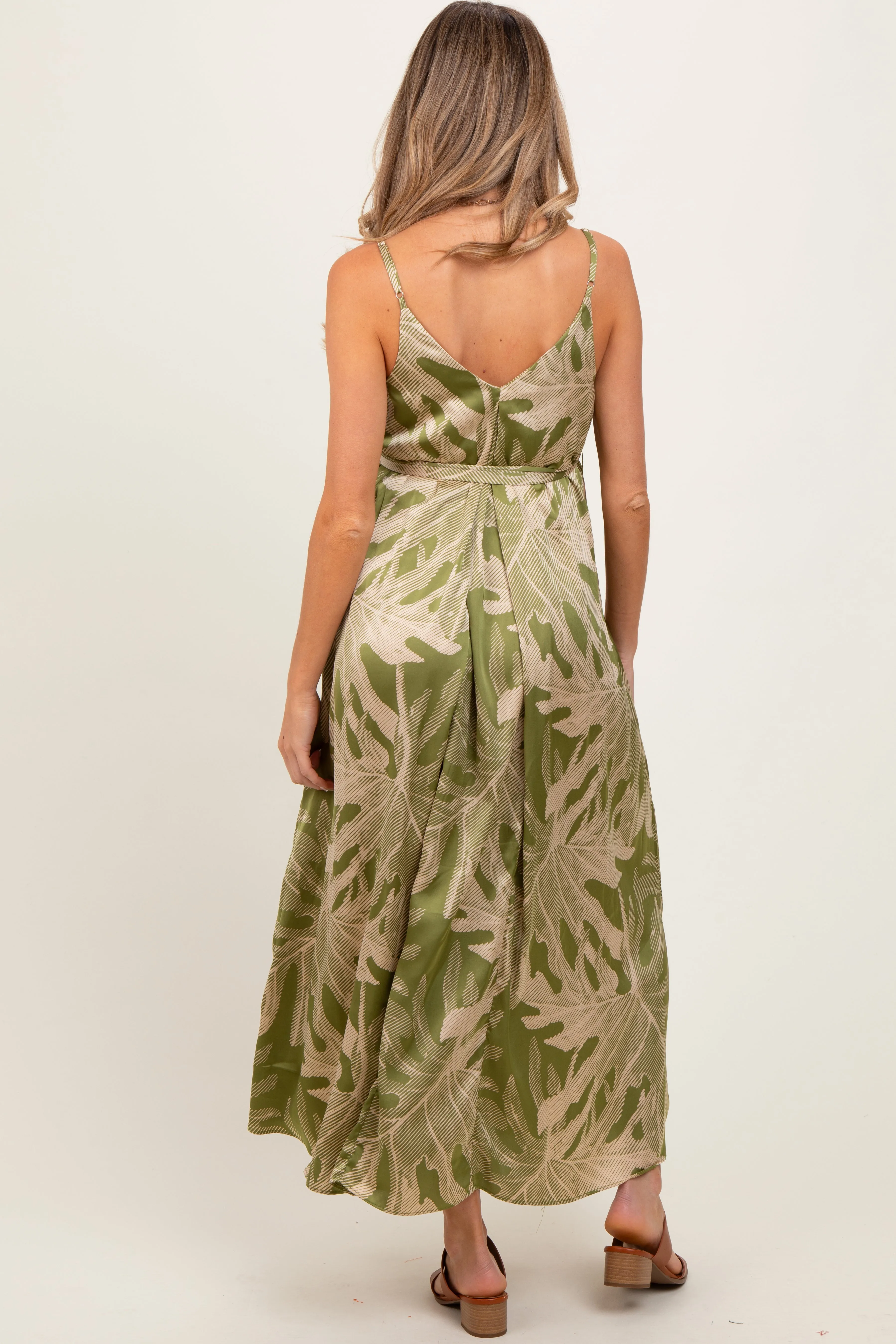 Lime Green Leaf Print Sash Tie Maternity Midi Dress sold by Pinkblush product image thumbnail 3