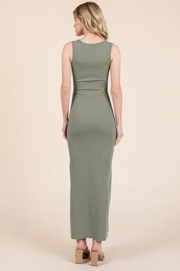 Light Olive Ribbed Basic Maxi Dress sold by Pinkblush product image thumbnail 2