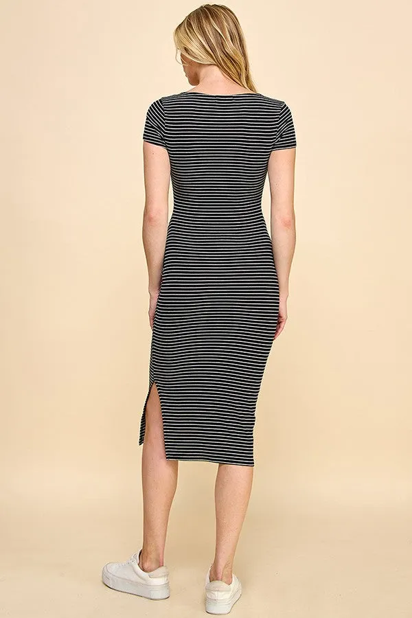 Black Striped Button Square Neck Dress sold by Pinkblush product image thumbnail 3