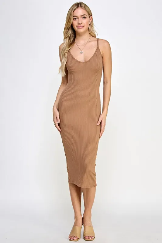 Taupe Ribbed Cami Midi Dress sold by Pinkblush