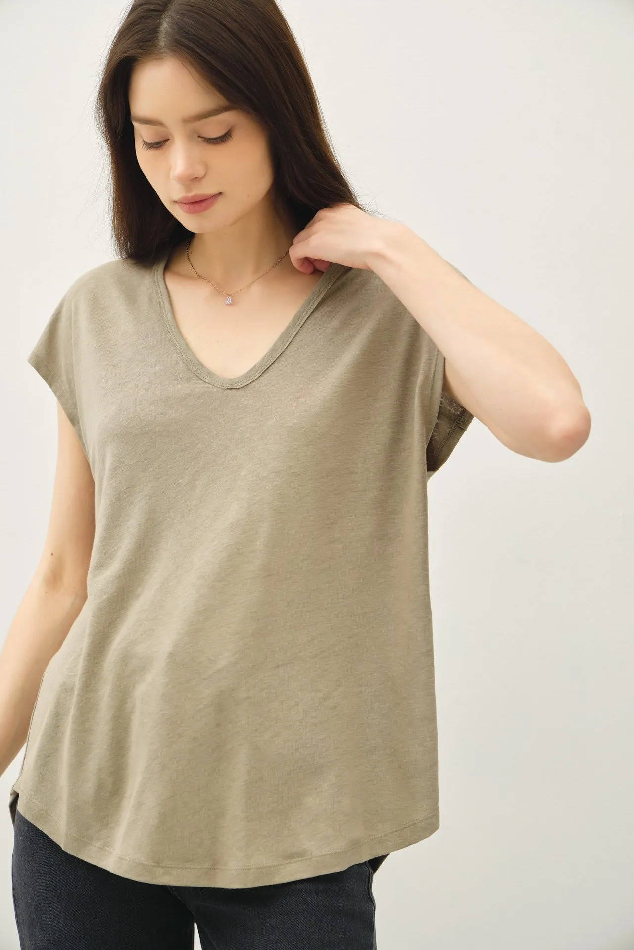 Olive V-Neck Top sold by Pinkblush