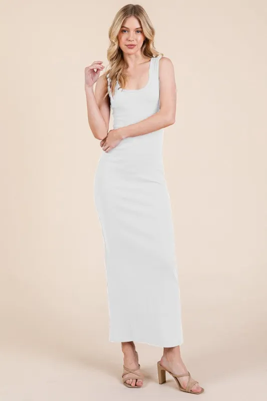 White Ribbed Basic Maxi Dress sold by Pinkblush