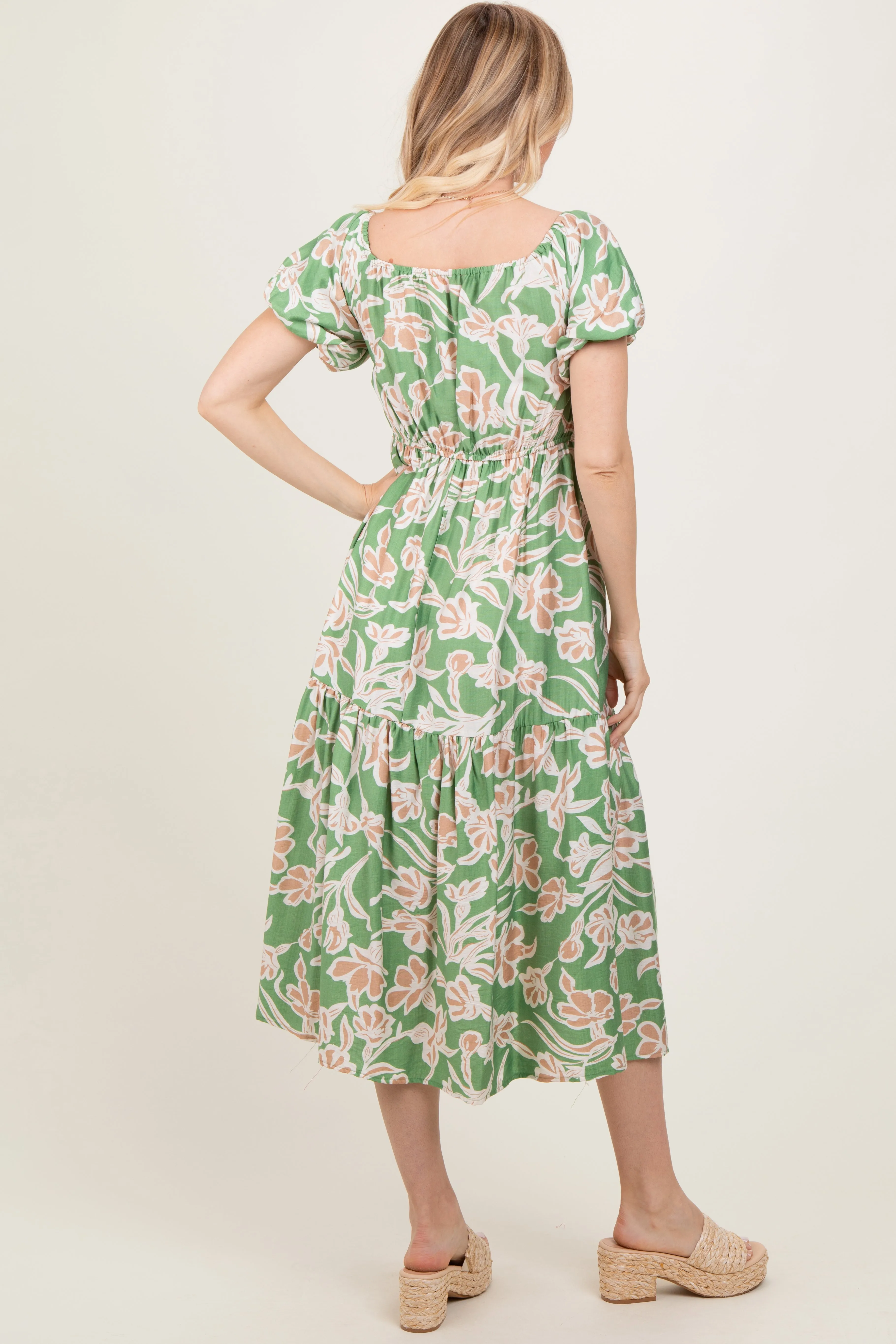 Green Floral Front Tie Midi Dress sold by Pinkblush product image thumbnail 4