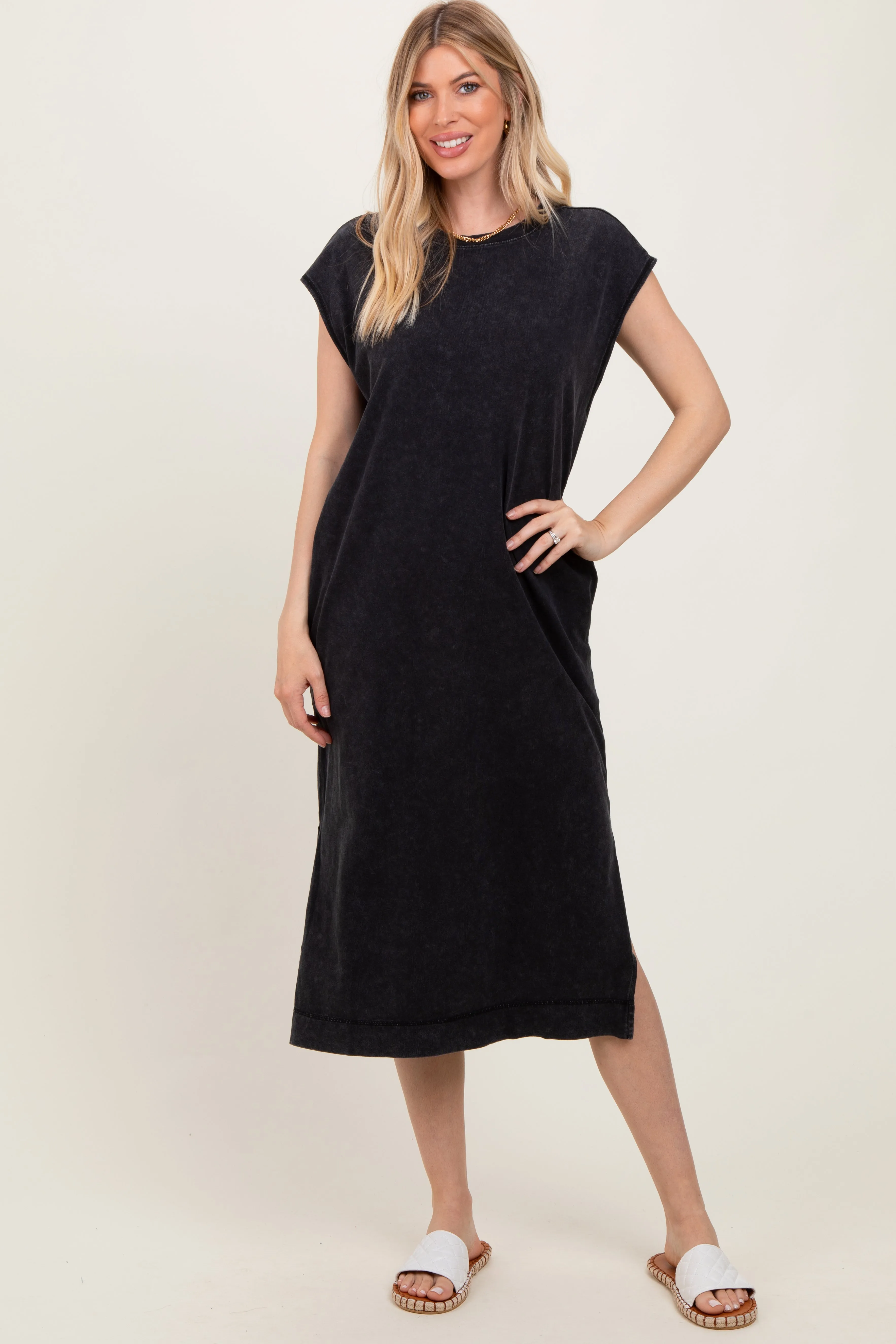 Black Casual Sleeveless Pocketed Midi Dress sold by Pinkblush product image thumbnail 3