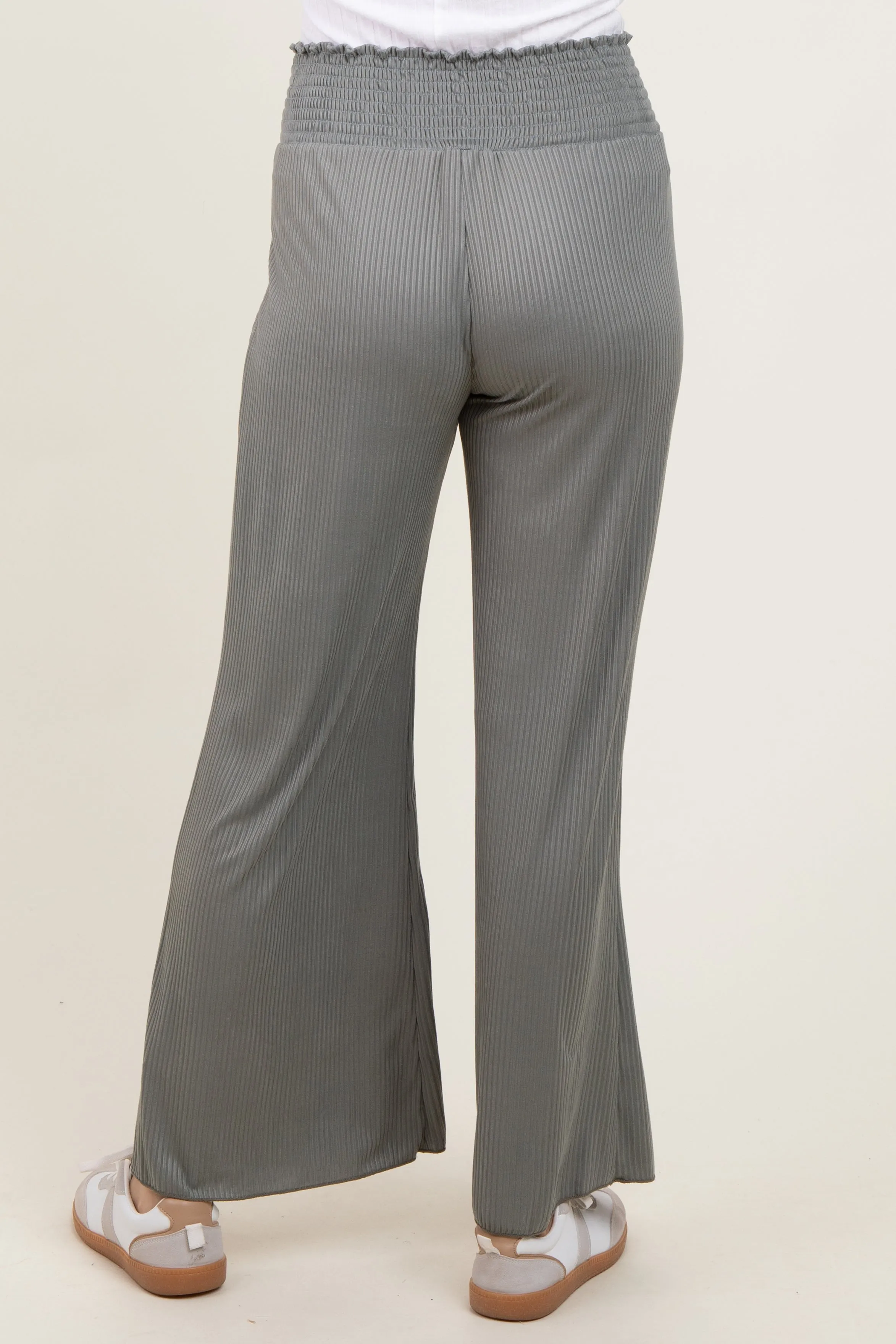 Olive Ribbed Smocked Waistband Wide Leg Pants sold by Pinkblush product image thumbnail 5