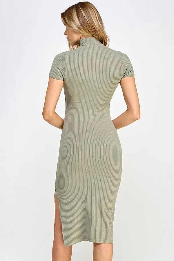 Light Olive Mock Neck Short Sleeve Dress sold by Pinkblush product image thumbnail 3