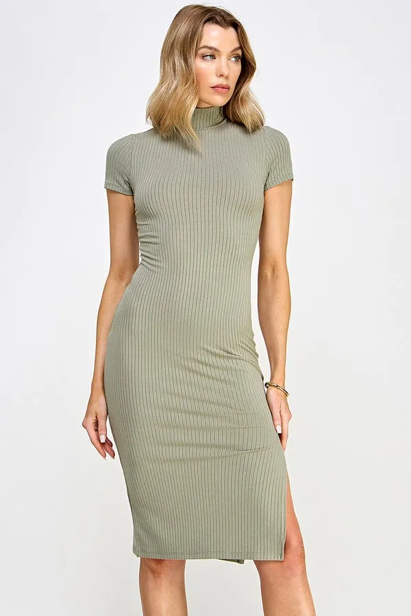 Light Olive Mock Neck Short Sleeve Dress sold by Pinkblush