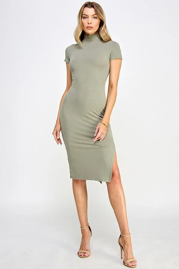 Light Olive Mock Neck Short Sleeve Dress sold by Pinkblush product image thumbnail 2