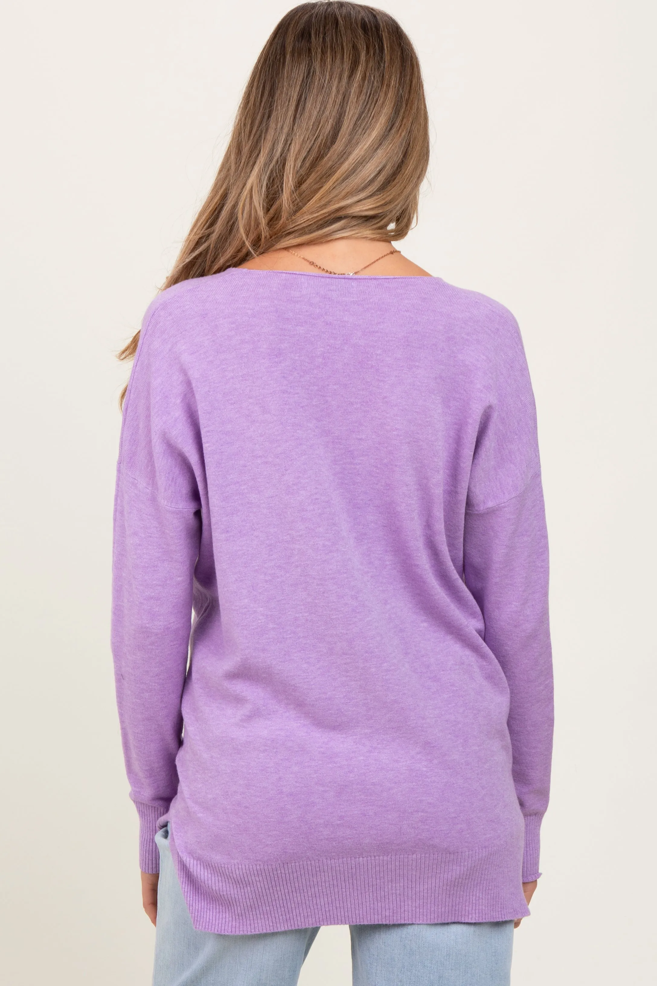 Lilac Front Seam V-Neck Side Slit Maternity Sweater sold by Pinkblush product image thumbnail 4