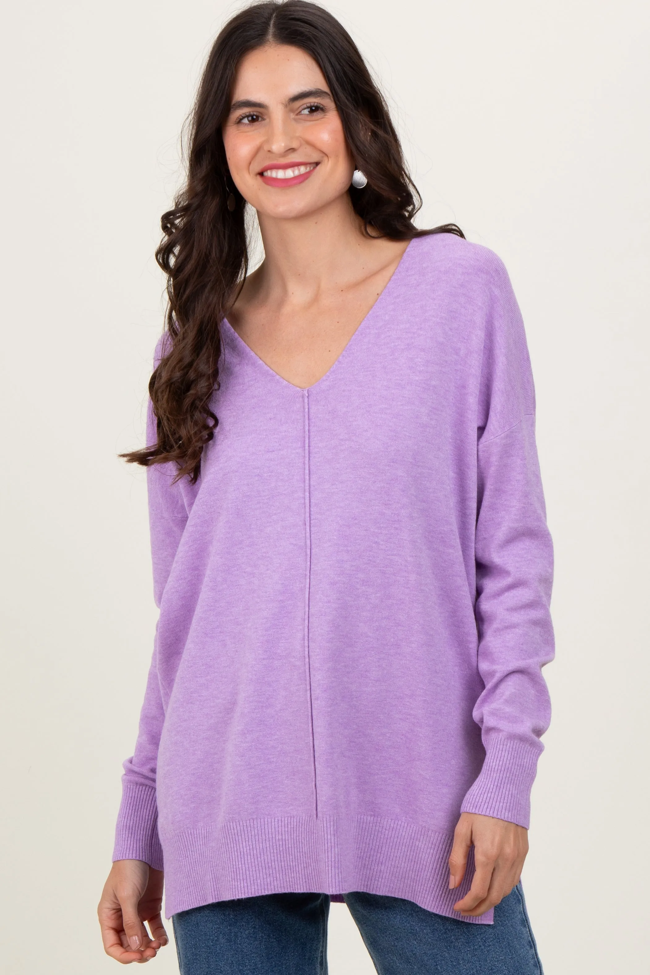 Lilac Front Seam V-Neck Side Slit Maternity Sweater sold by Pinkblush product image thumbnail 5