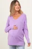 Lilac Front Seam V-Neck Side Slit Maternity Sweater sold by Pinkblush