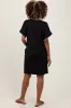 Black Brushed Rolled Short Sleeve V-Neck Maternity Dress sold by Pinkblush