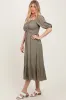 Olive Smocked Cinched Front Maxi Dress sold by Pinkblush