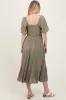 Olive Smocked Cinched Front Maxi Dress sold by Pinkblush