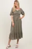 Olive Smocked Cinched Front Maxi Dress sold by Pinkblush