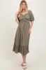 Olive Smocked Cinched Front Maxi Dress sold by Pinkblush