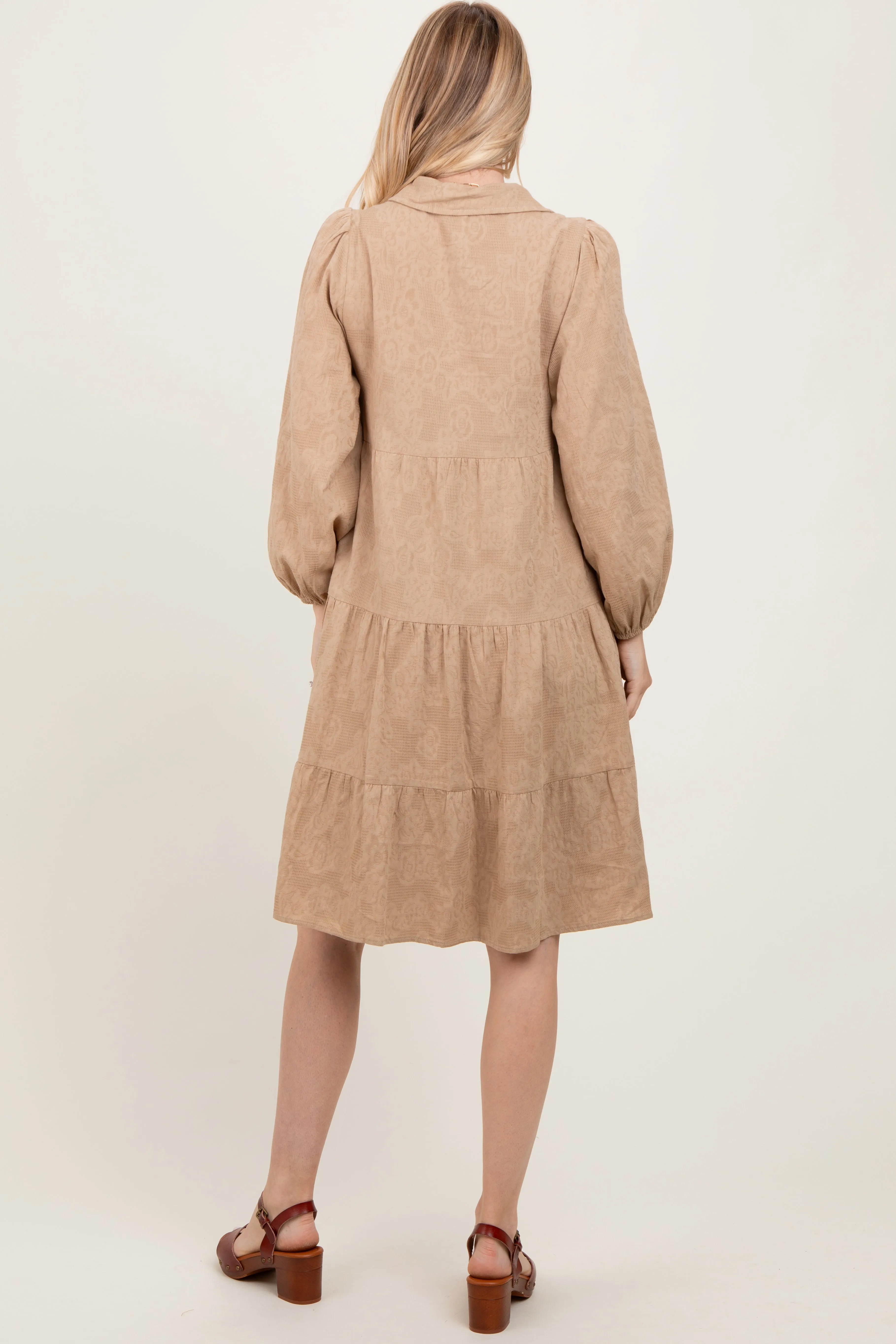 Camel Tiered Button Down Shirt Dress sold by Pinkblush product image thumbnail 2