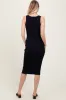 Navy Ribbed Fitted Sleeveless Snap Button Dress sold by Pinkblush