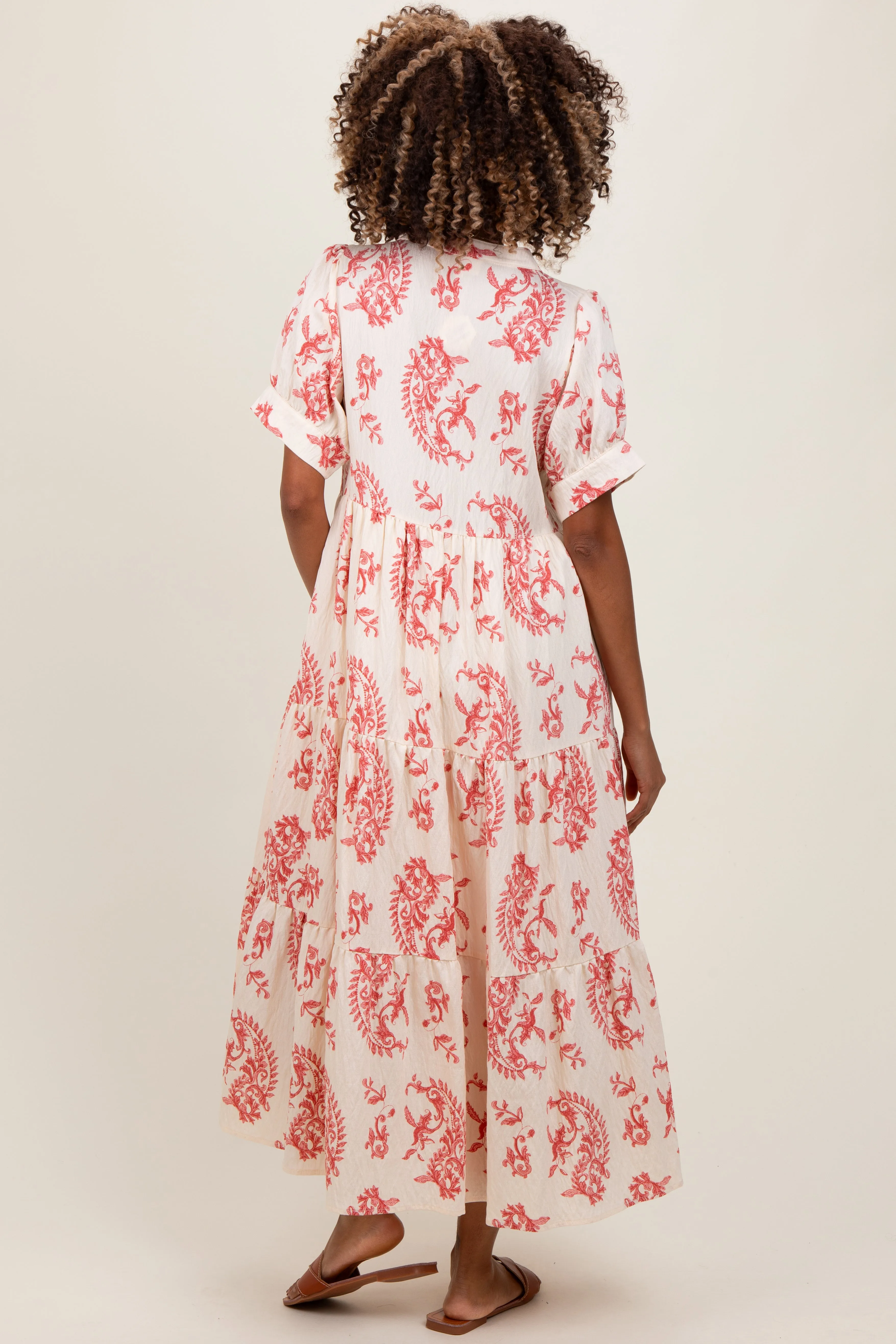 Red Paisley Button Up Tiered Maternity Maxi Dress sold by Pinkblush product image thumbnail 3