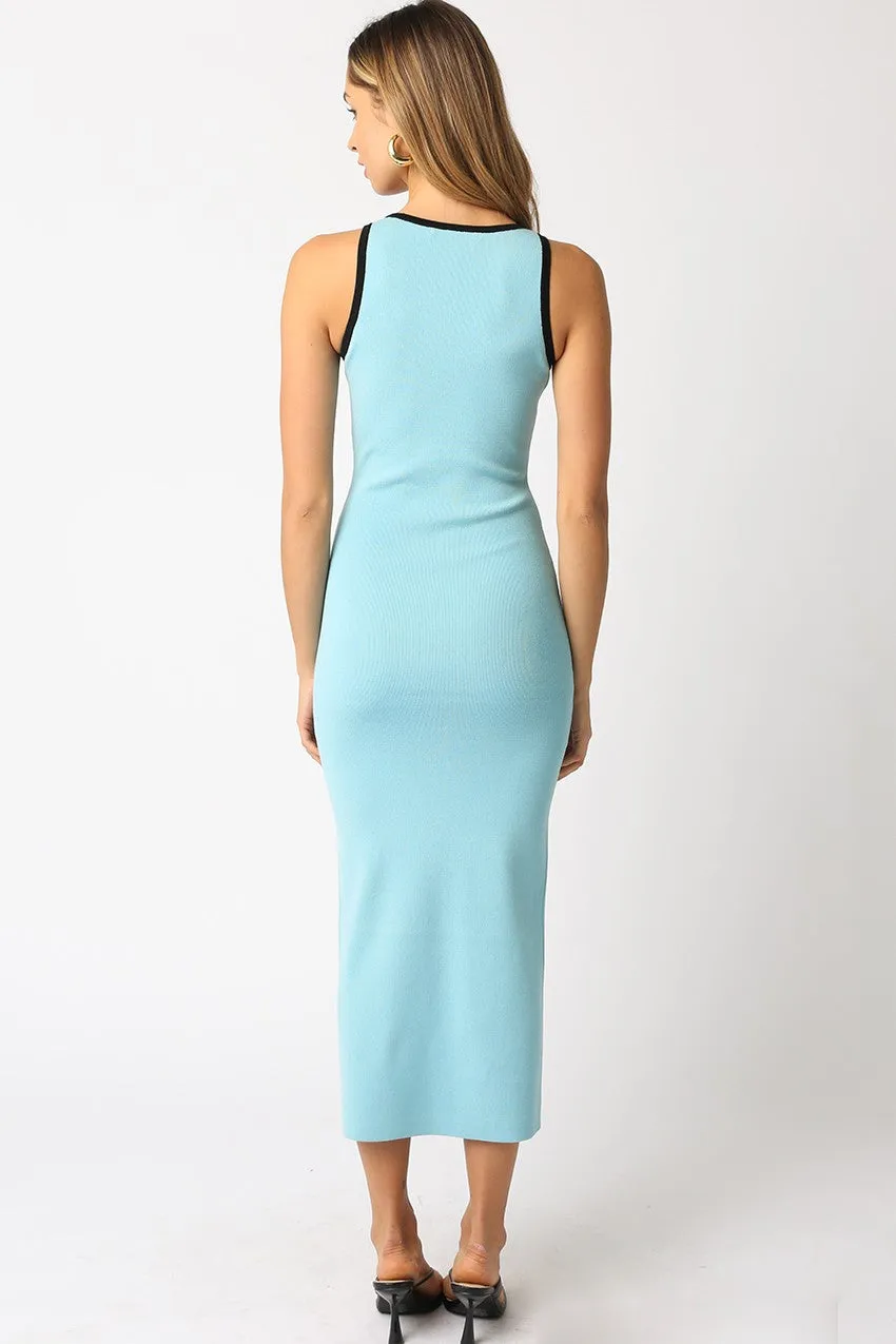 Light Blue Knit Contrast Trim Midi Dress sold by Pinkblush product image thumbnail 2