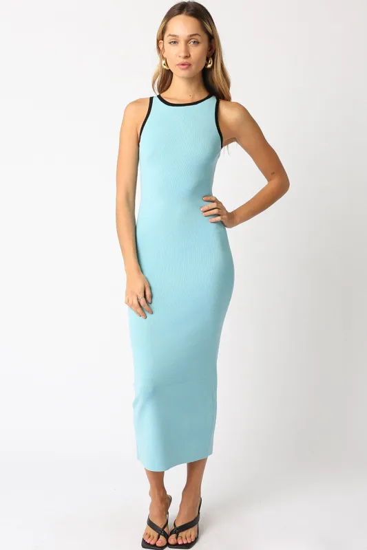 Light Blue Knit Contrast Trim Midi Dress sold by Pinkblush