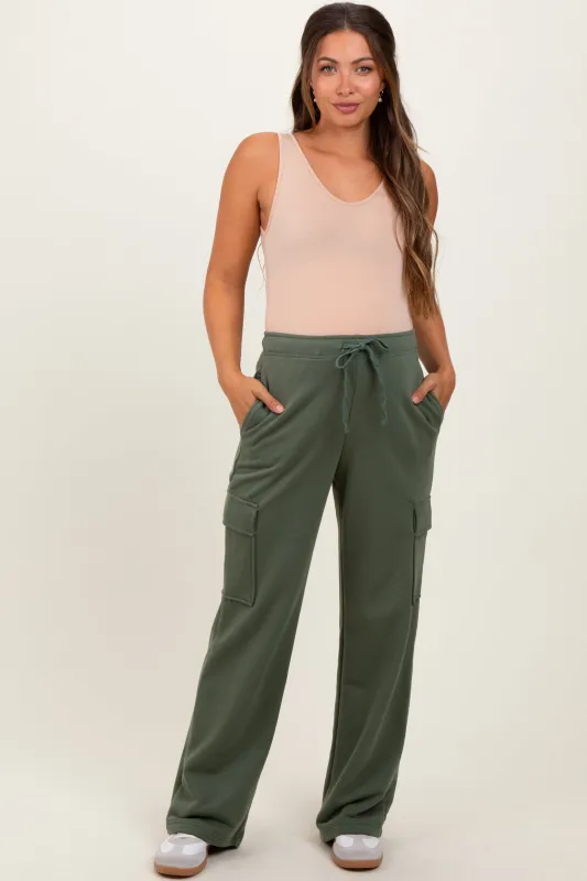 Olive Cargo Pocket Straight Leg Maternity Sweatpants sold by Pinkblush