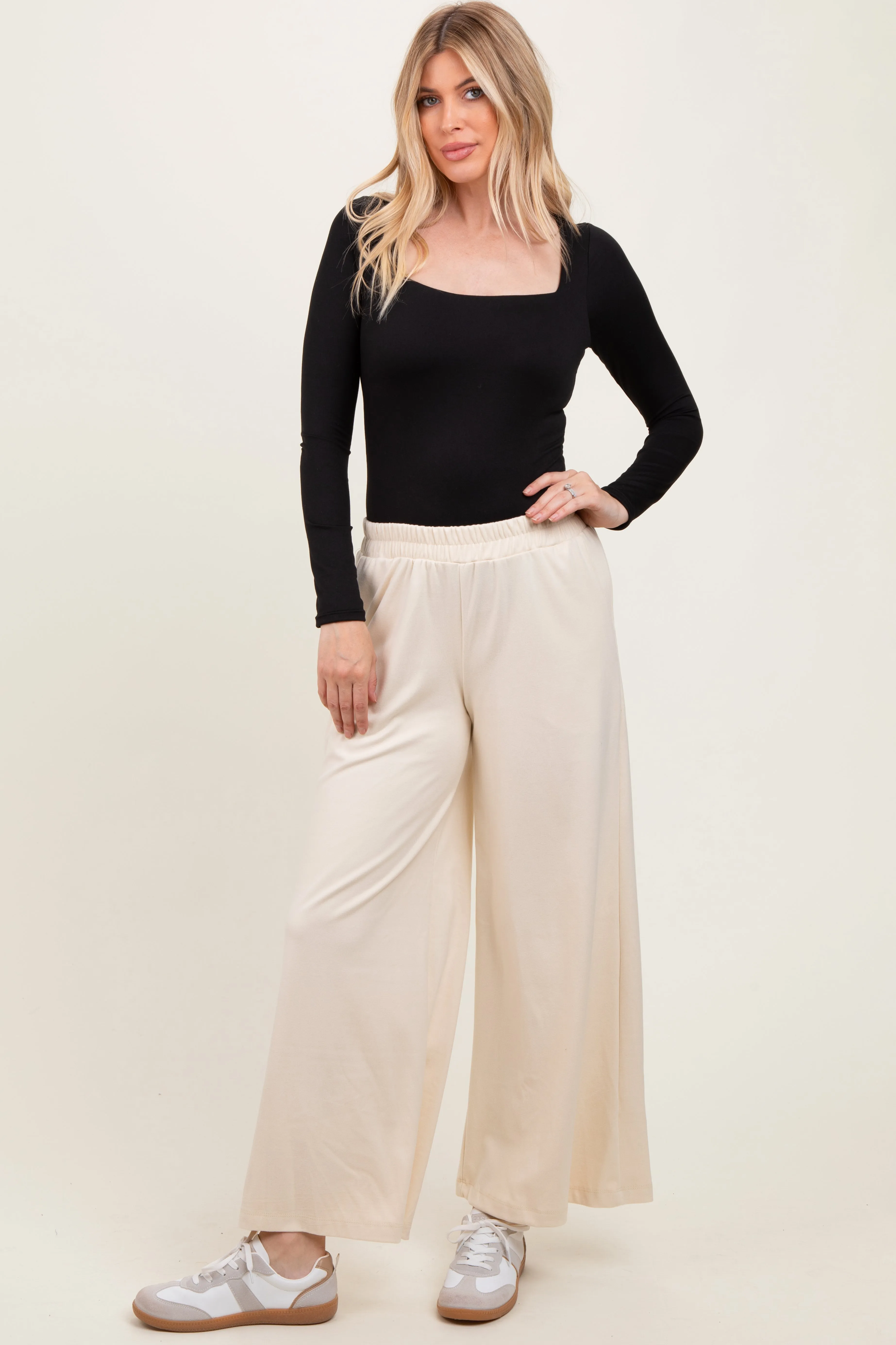 Cream Brushed Knit Wide Leg Pants sold by Pinkblush product image thumbnail 2