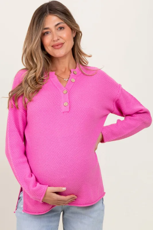 Pink Diamond Knit Button Detail Maternity Sweater sold by Pinkblush