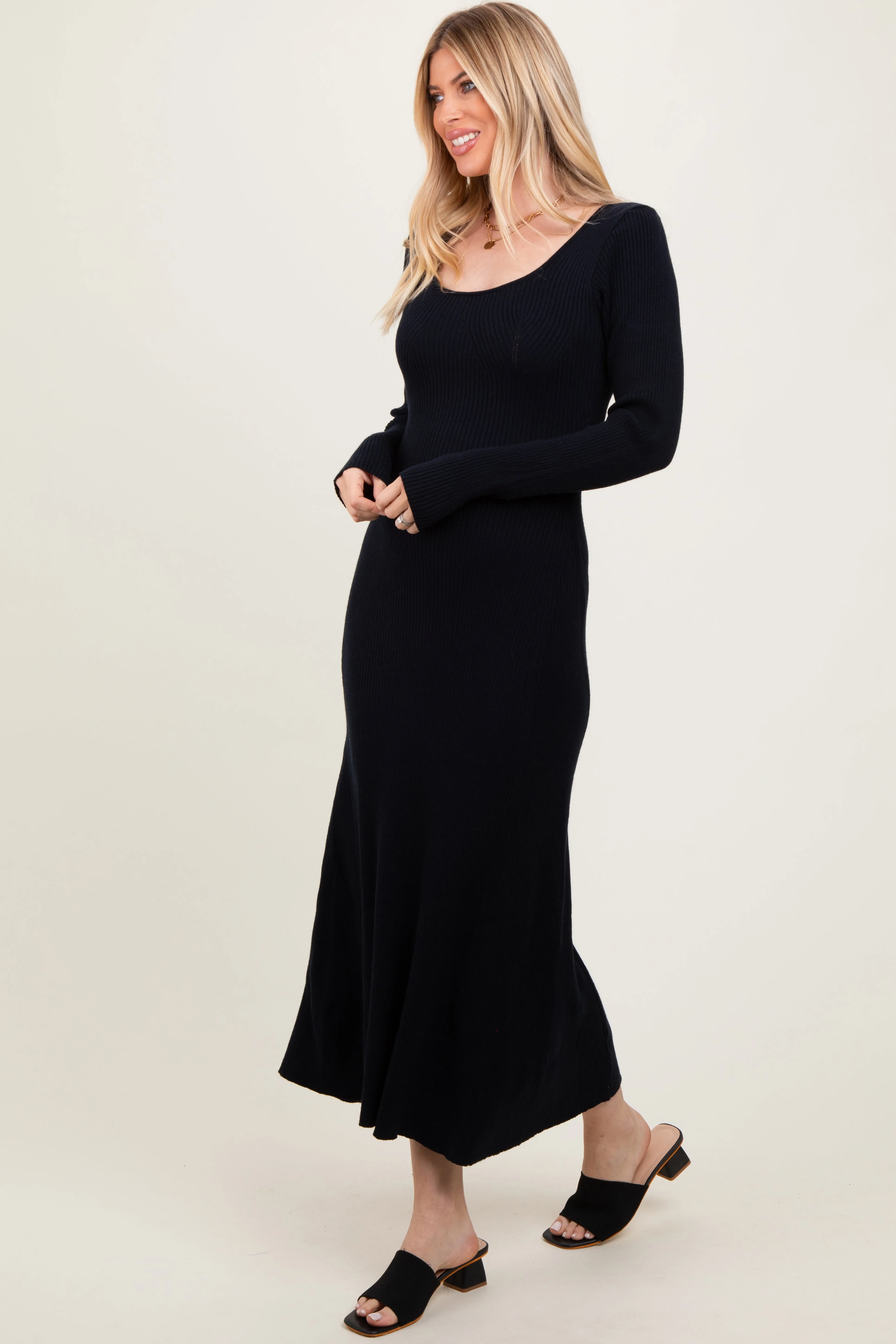 Black Ribbed Knit Maxi Sweater Dress sold by Pinkblush product image thumbnail 3