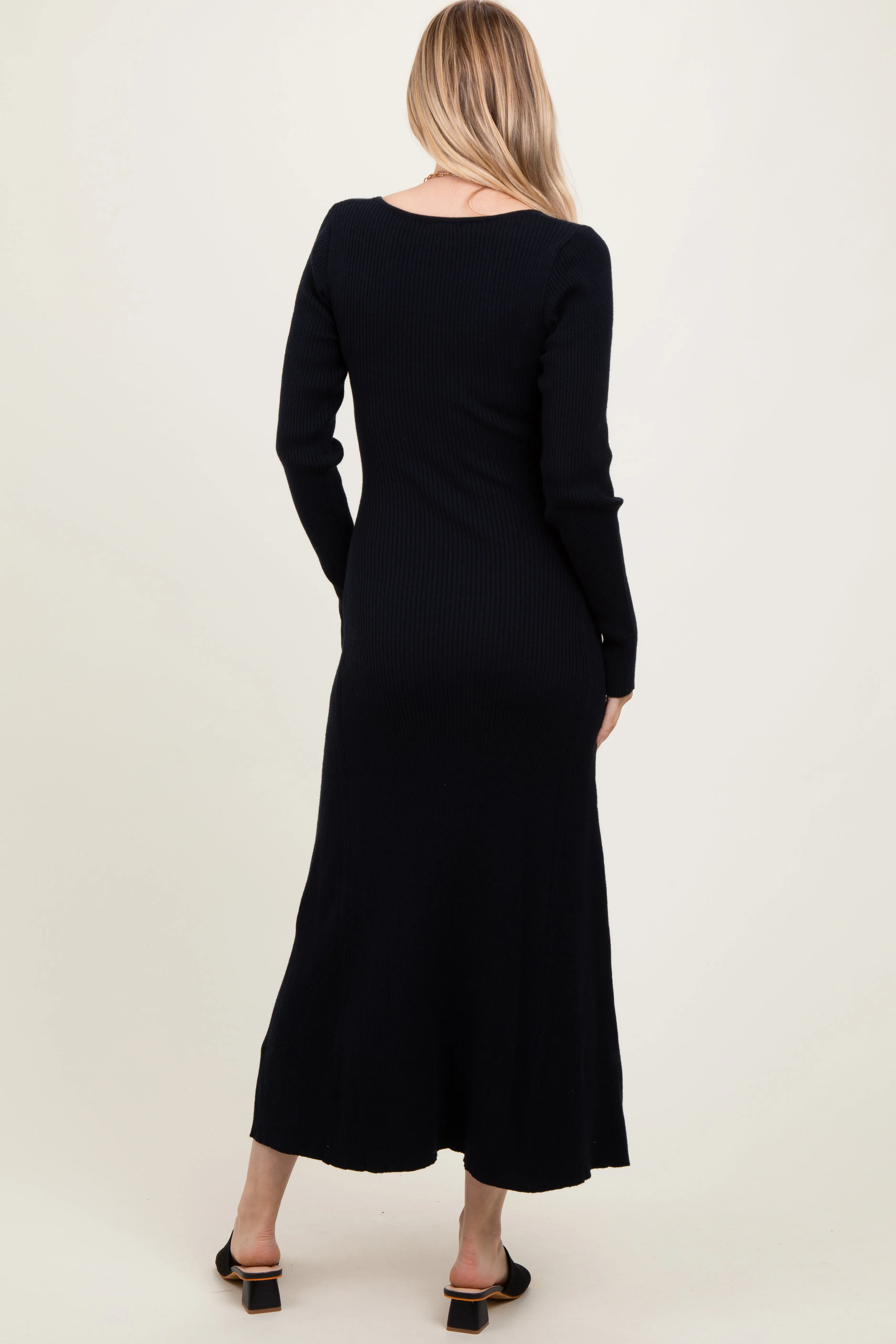 Black Ribbed Knit Maxi Sweater Dress sold by Pinkblush product image thumbnail 4
