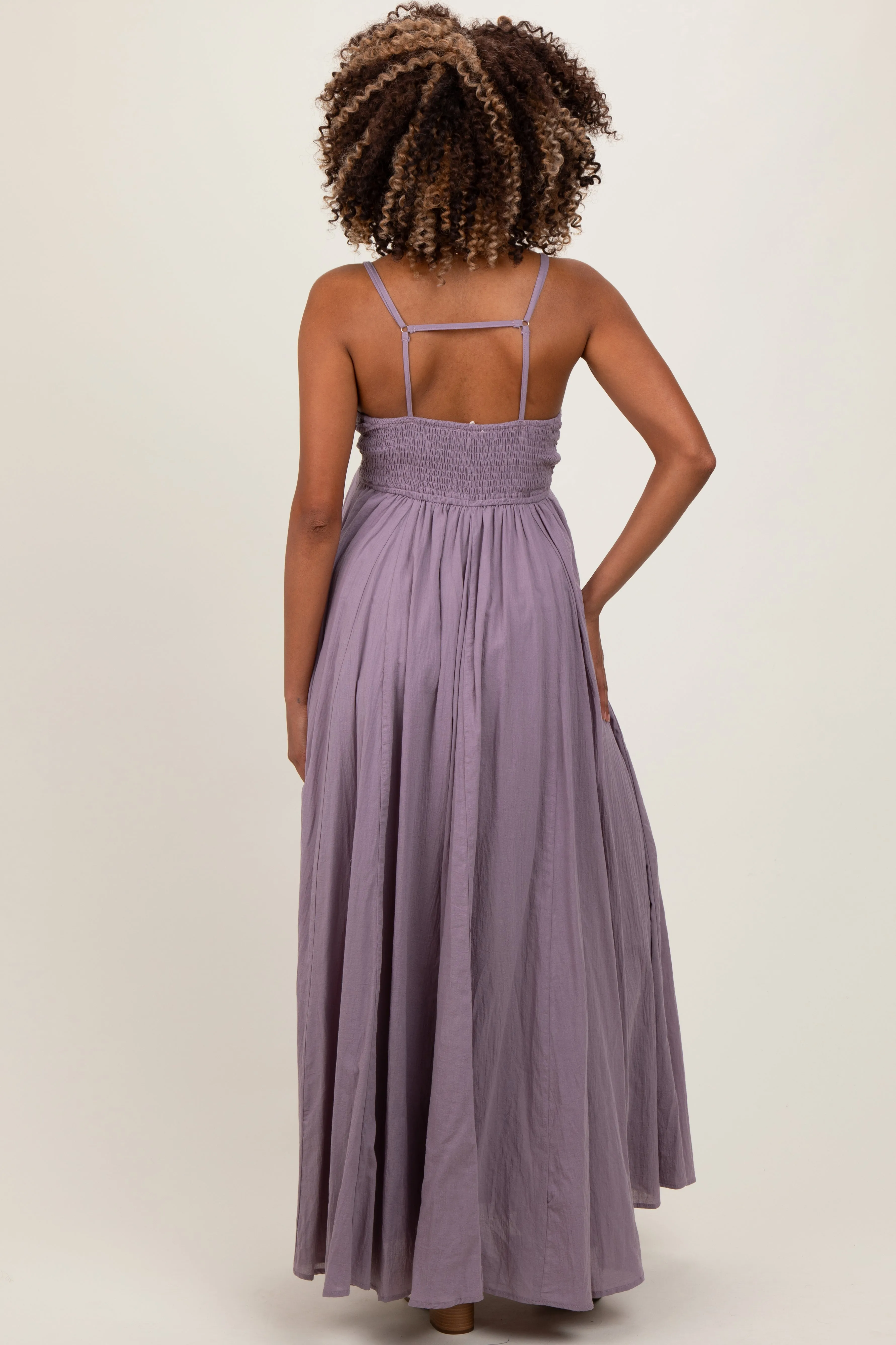 Purple Gathered Tie Front Maternity Maxi Dress sold by Pinkblush product image thumbnail 2