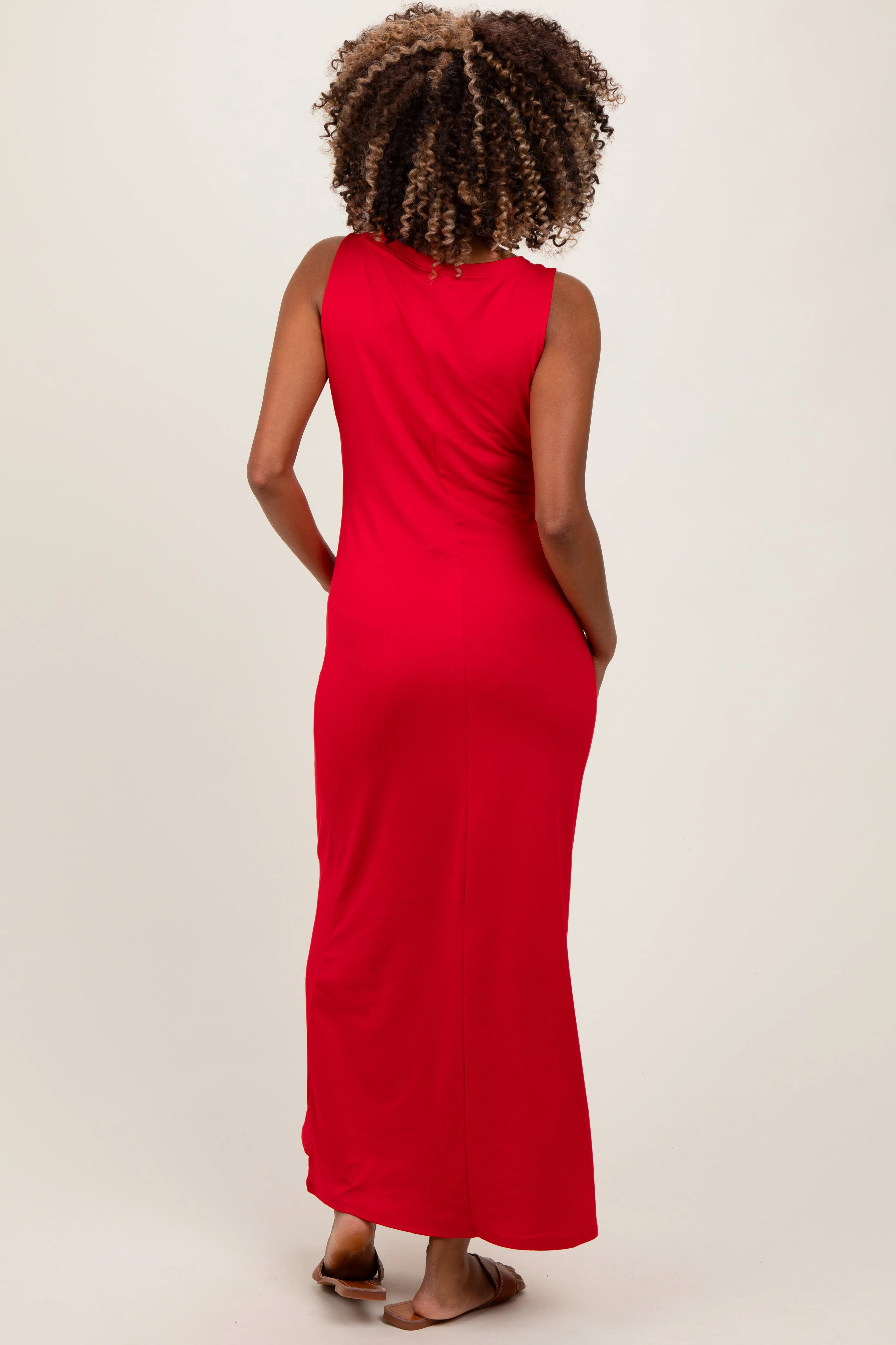 Red Sleeveless Flared Scoop Neck Maternity Maxi Dress sold by Pinkblush product image thumbnail 2