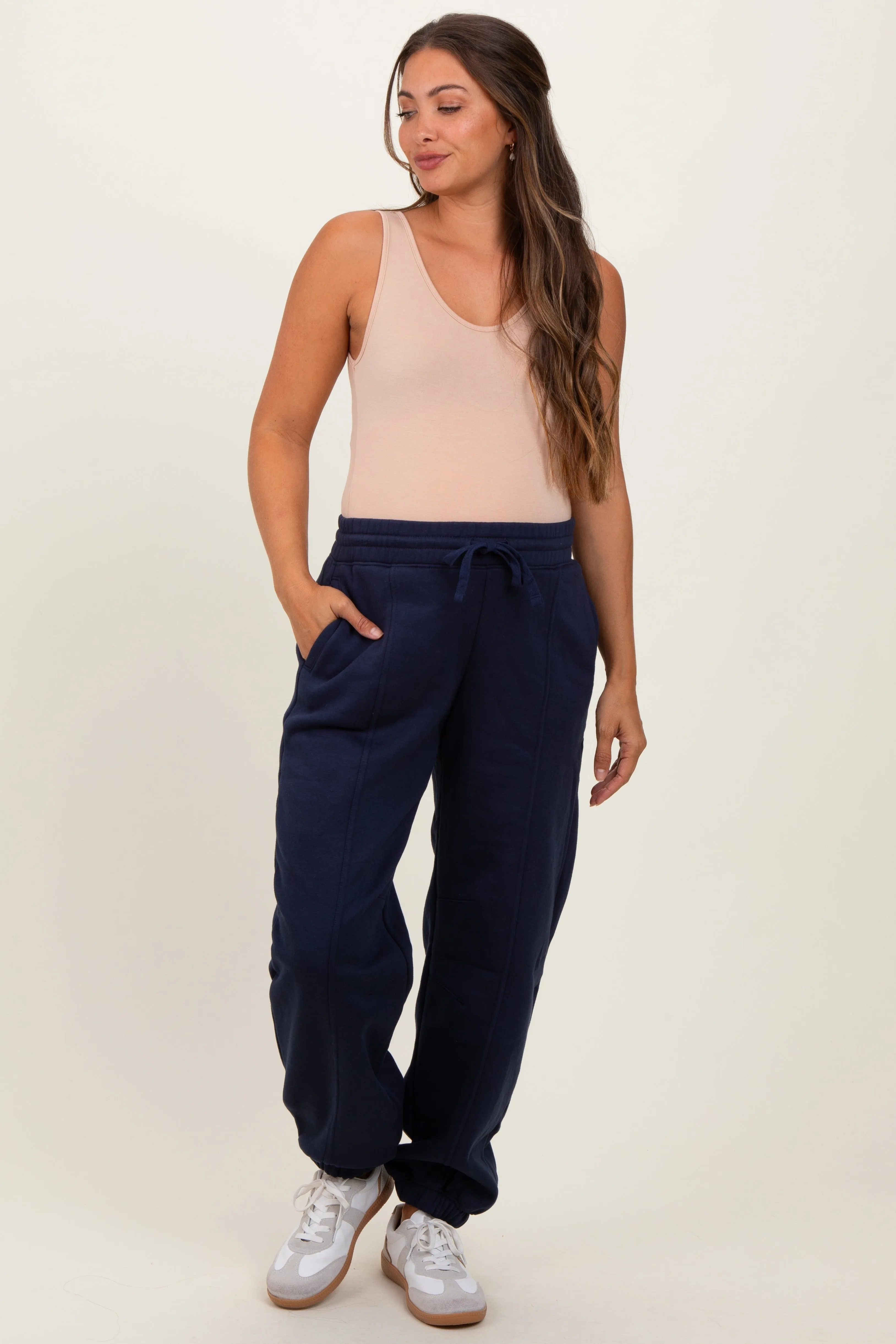 Navy Drawstring Relaxed Fit Maternity Sweatpants sold by Pinkblush