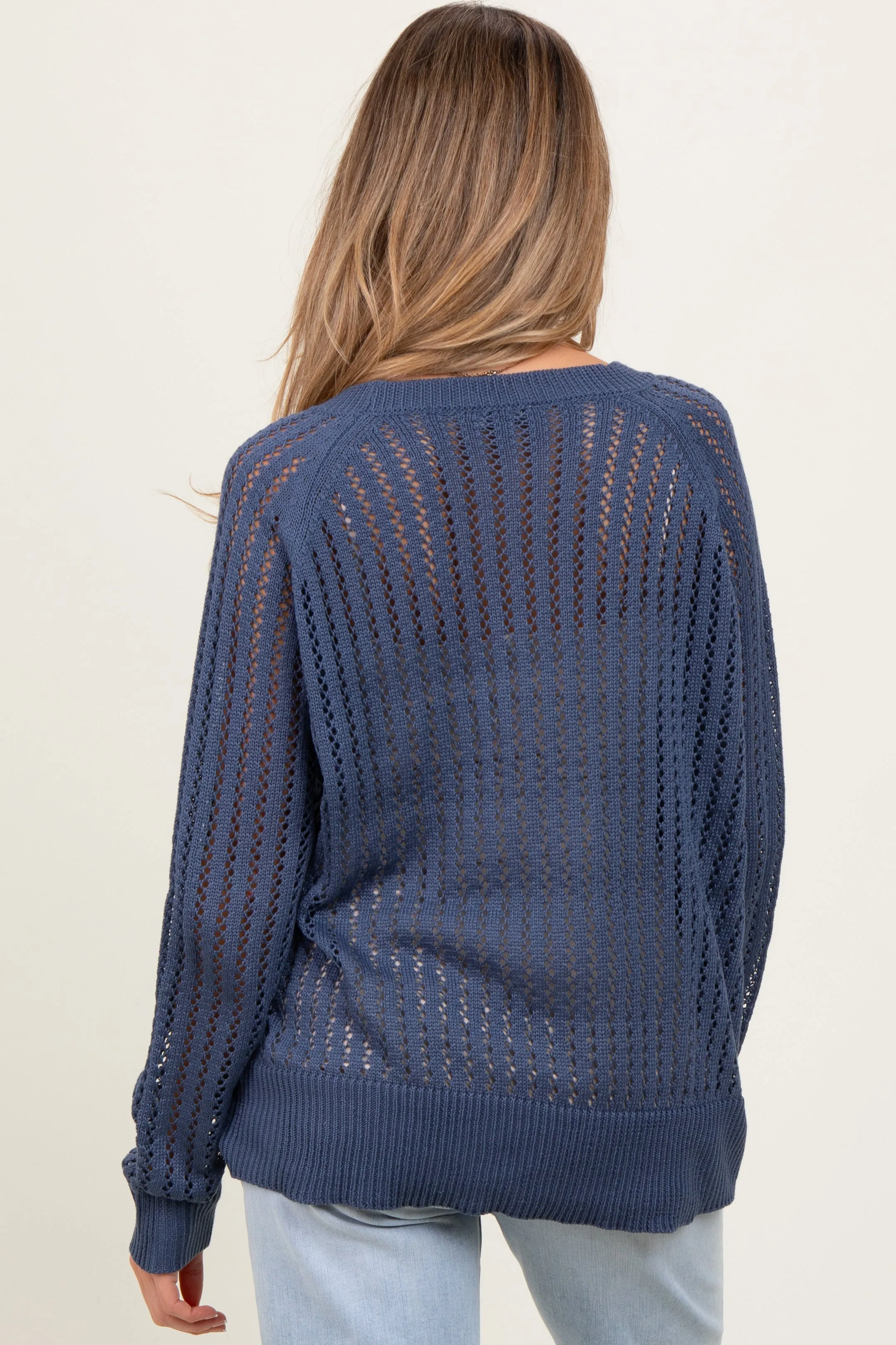 Navy Crochet Knit Relaxed Fit Maternity Sweater Top sold by Pinkblush product image thumbnail 4