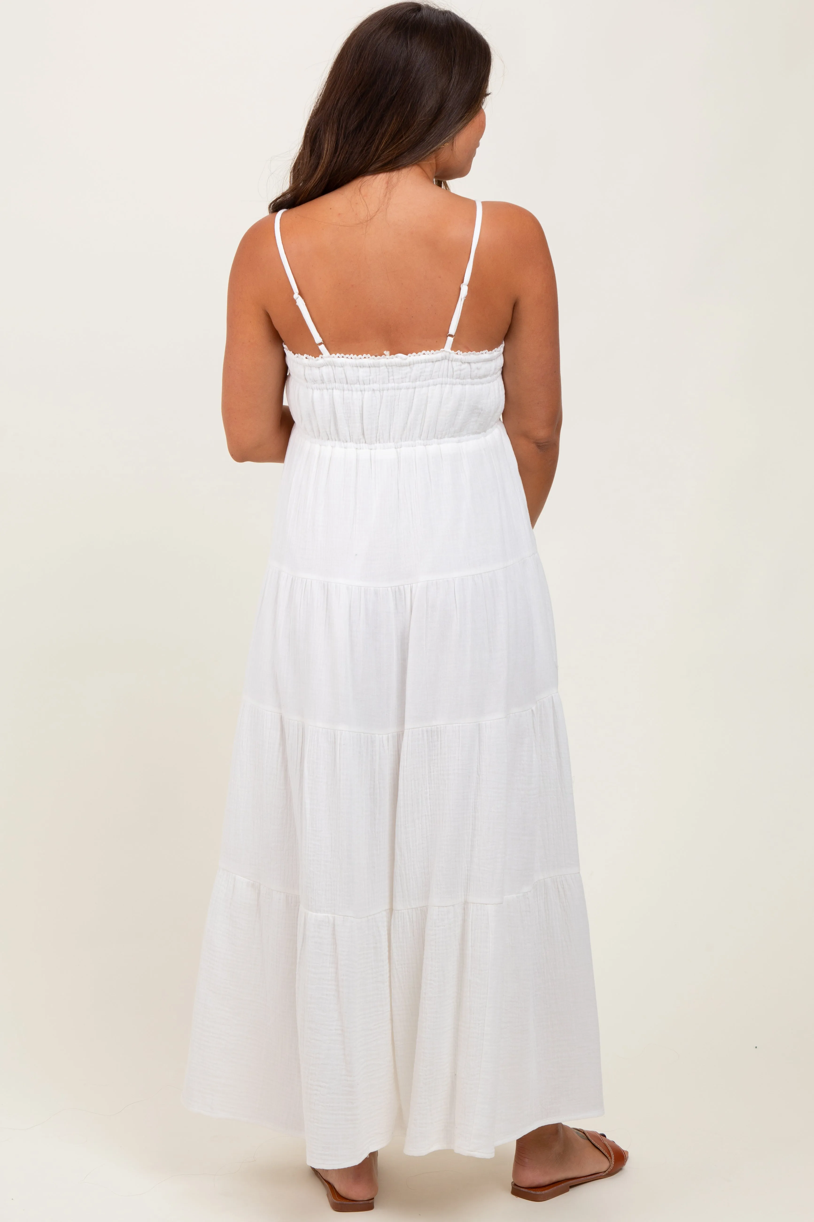 Ivory Crochet Trim Tiered Maternity Maxi Dress sold by Pinkblush product image thumbnail 3