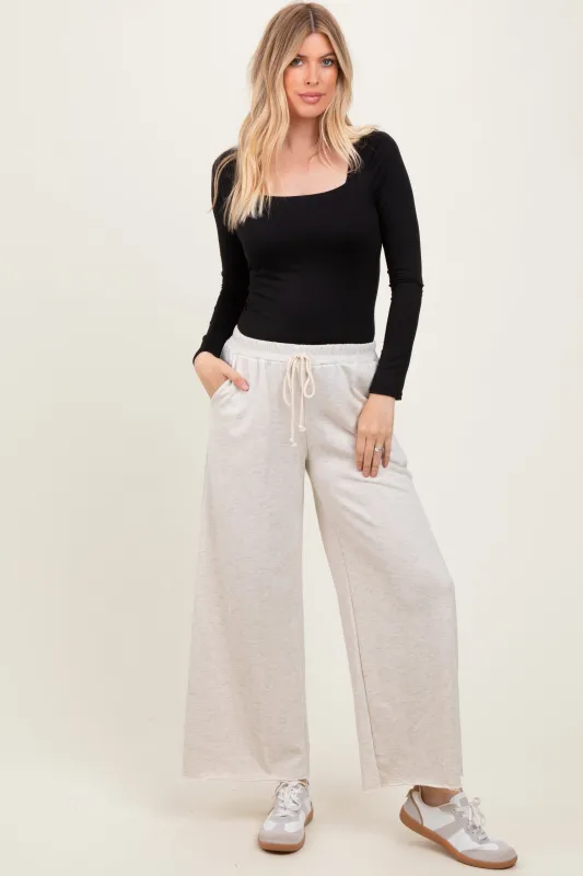 Beige French Terry Raw Edge Wide Leg Pants sold by Pinkblush