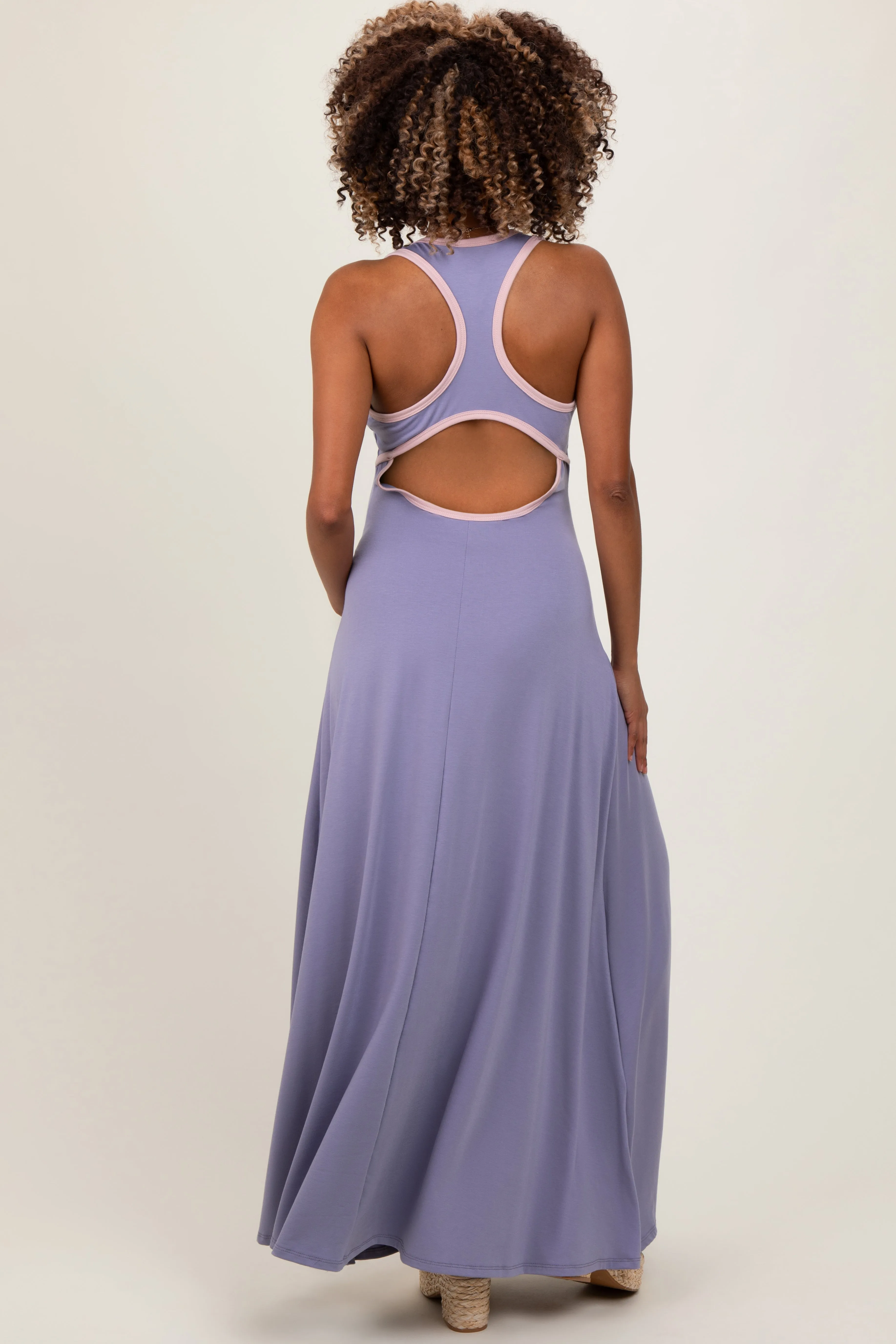 Lavender Solid Open Back Sleeveless Maternity Maxi Dress sold by Pinkblush product image thumbnail 2