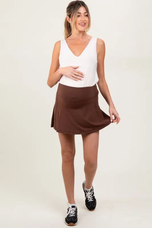 Brown Back Pleat Maternity Skort sold by Pinkblush