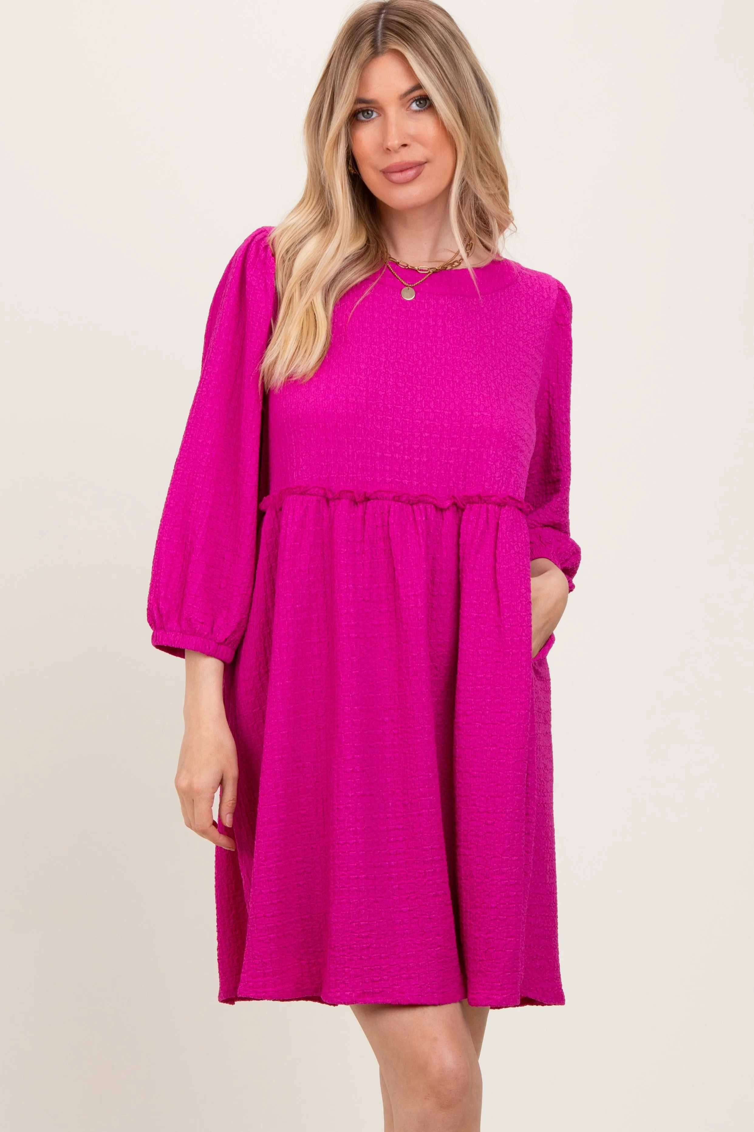 Magenta Knit Ruffle Trim Dress sold by Pinkblush