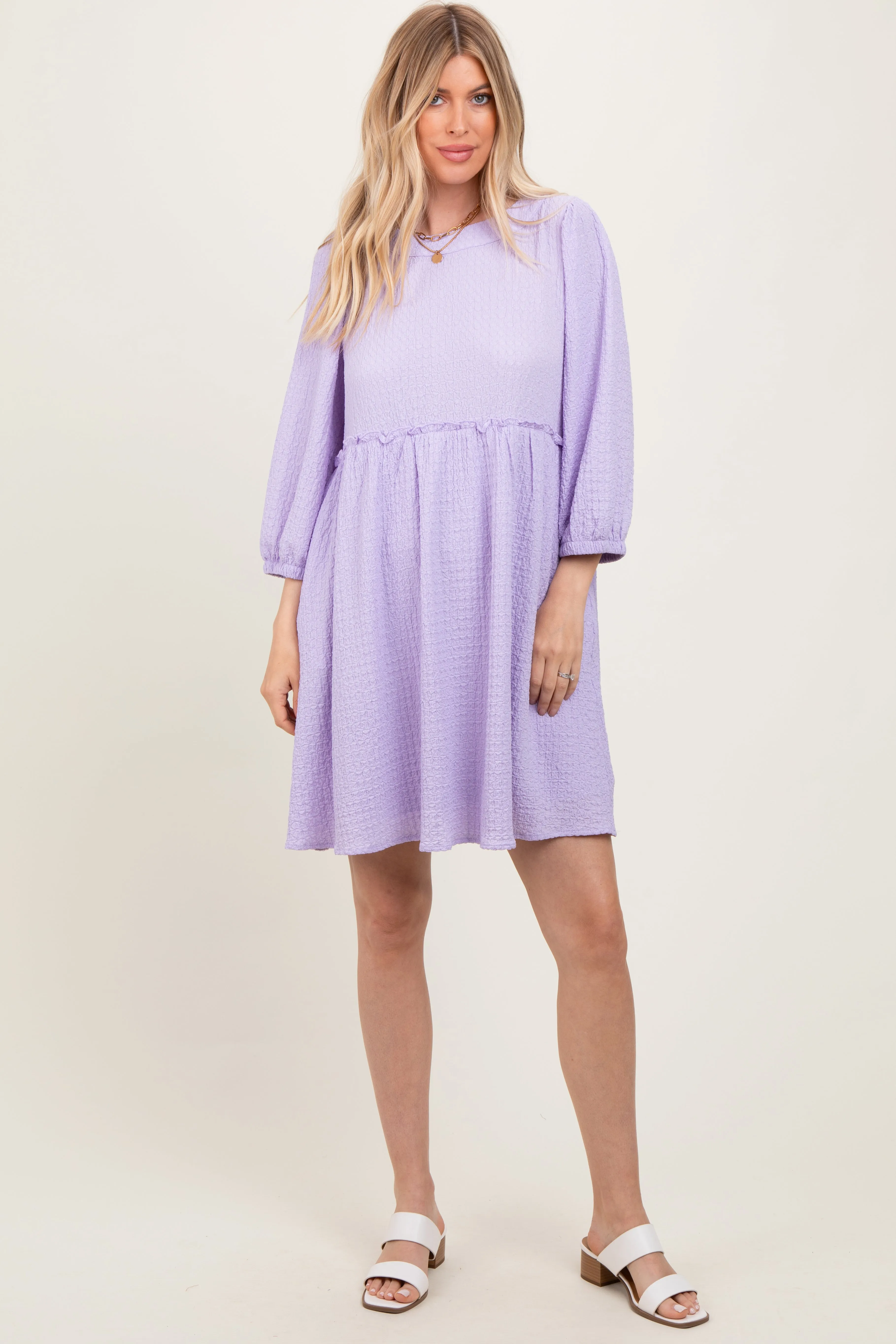 Lavender Knit Ruffle Trim Dress sold by Pinkblush