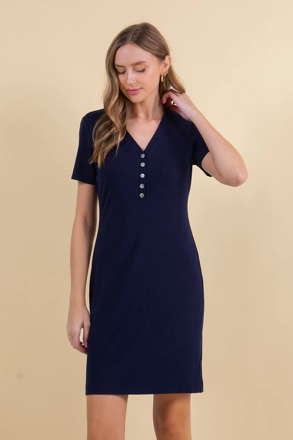 Navy Ribbed Short Sleeve Henley Maternity Dress sold by Pinkblush product image thumbnail 5