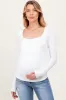 White Square Neck Long Sleeve Maternity Top sold by Pinkblush