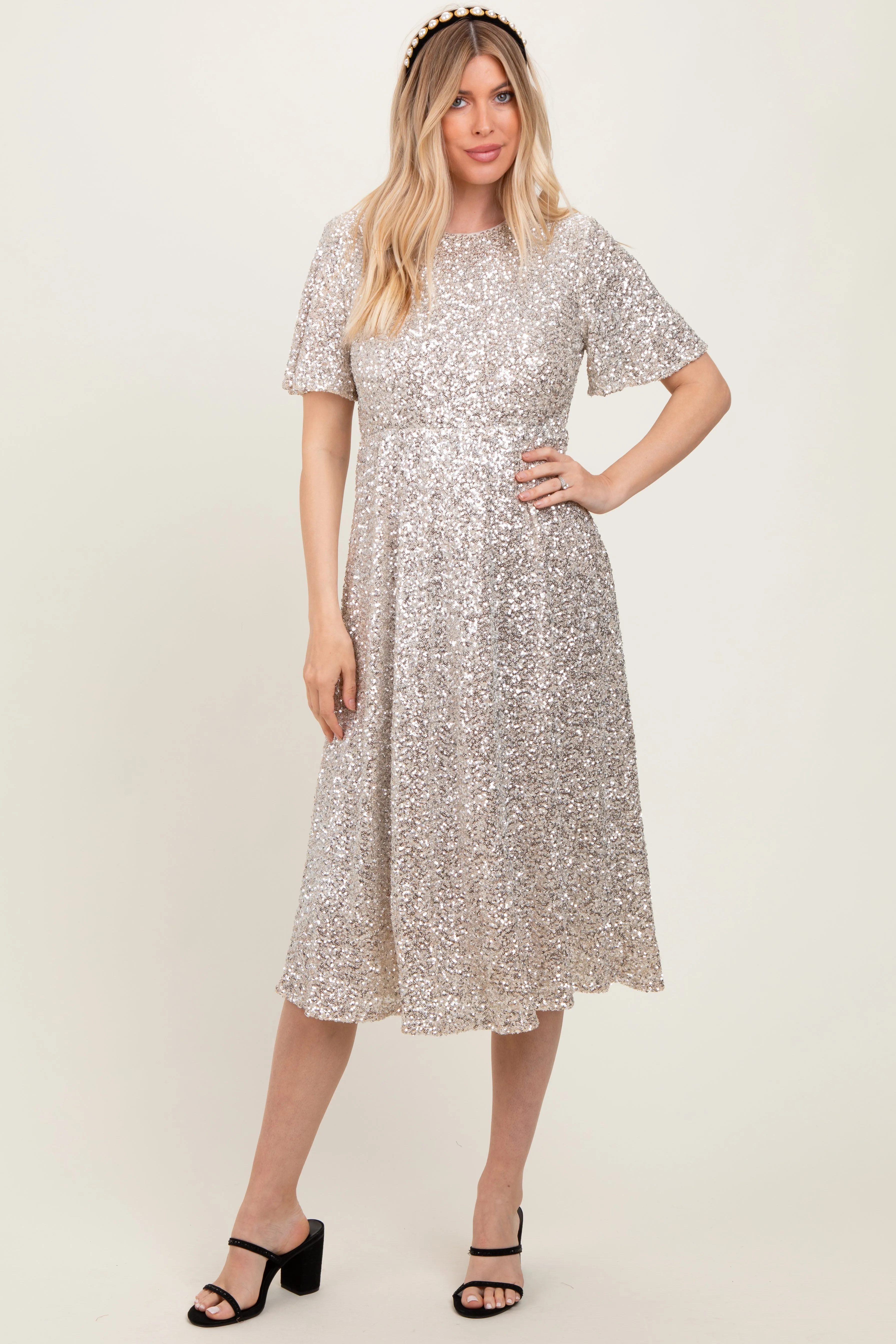Gold Sequin Short Sleeve Midi Dress sold by Pinkblush product image thumbnail 2