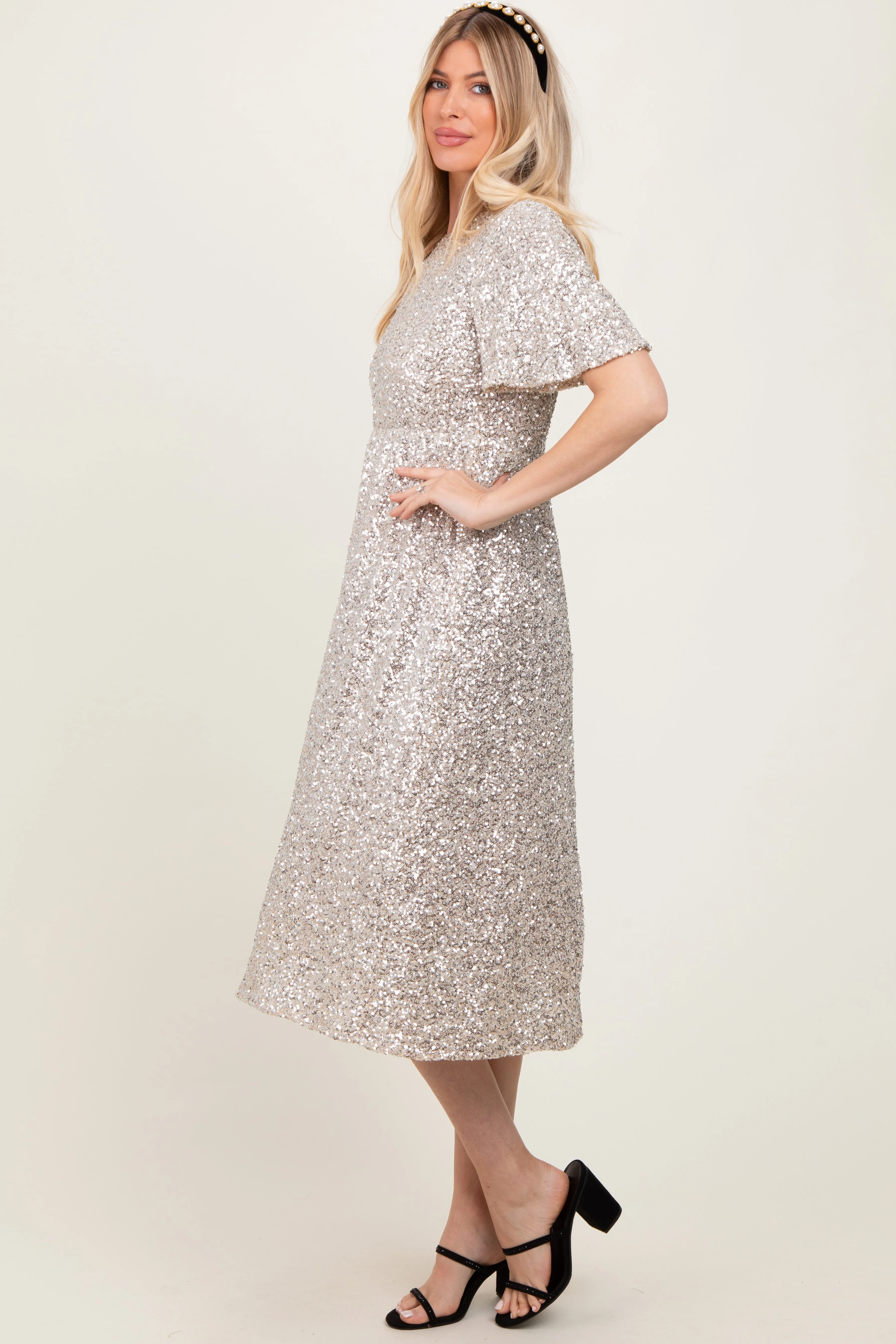 Gold Sequin Short Sleeve Midi Dress sold by Pinkblush product image thumbnail 3
