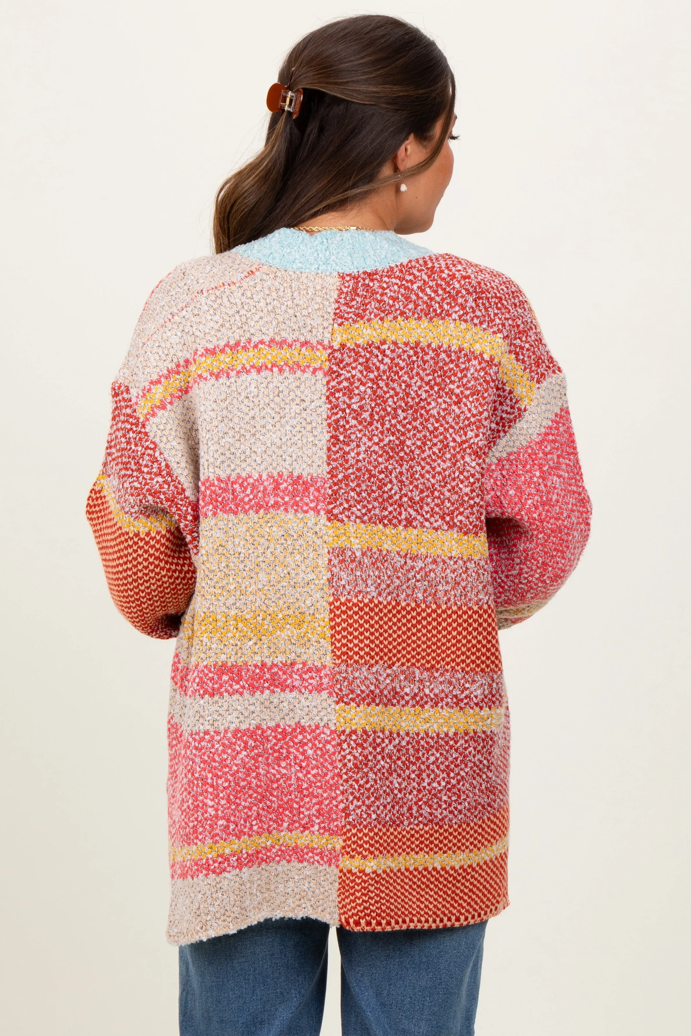 Orange Colorblock Stripe Oversized Open Maternity Cardigan sold by Pinkblush product image thumbnail 3