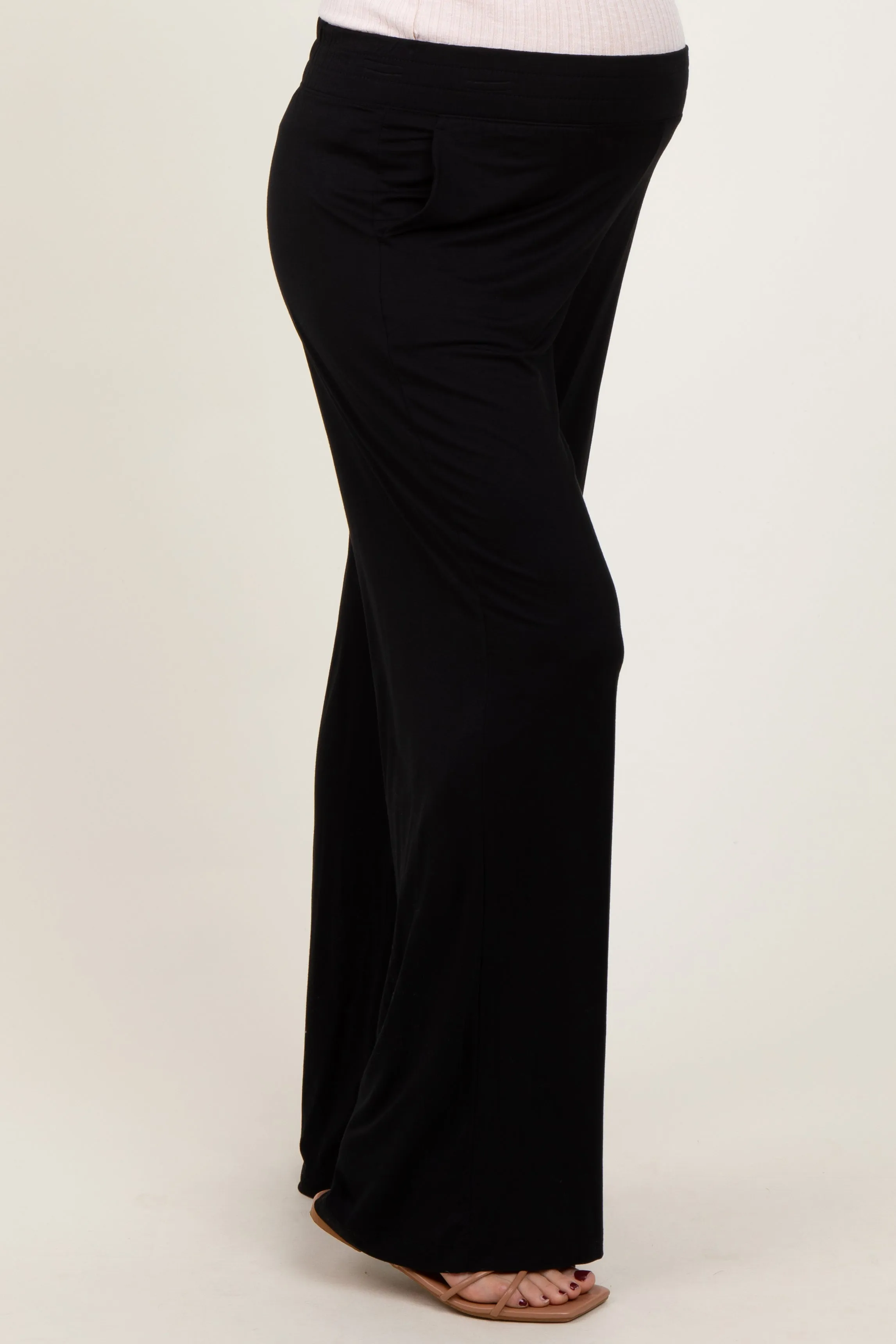 Black Basic Wide Leg Pocketed Maternity Pants sold by Pinkblush product image thumbnail 4