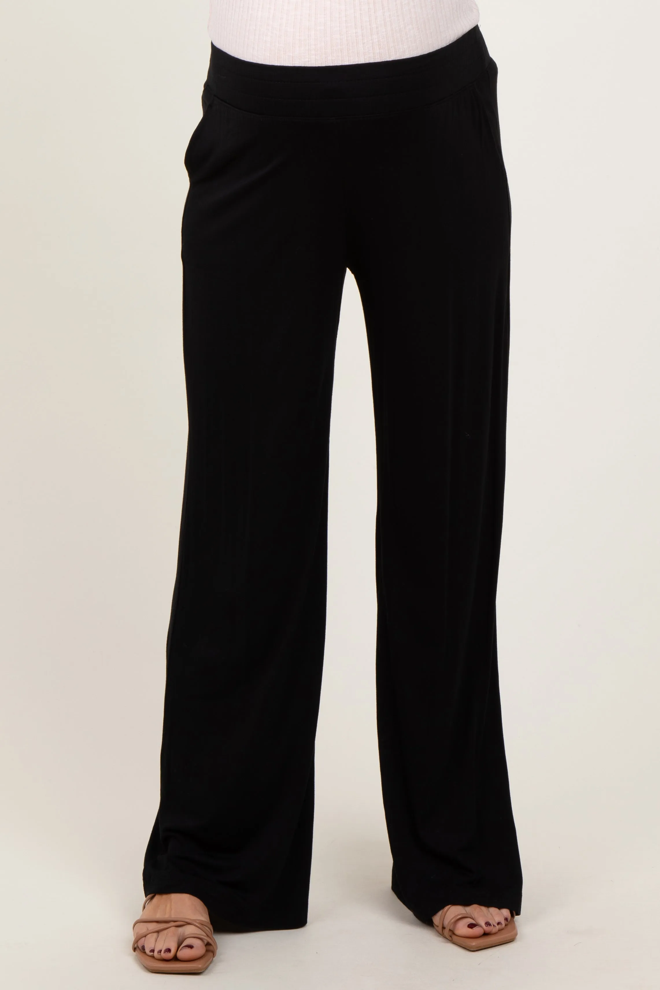 Black Basic Wide Leg Pocketed Maternity Pants sold by Pinkblush product image thumbnail 3