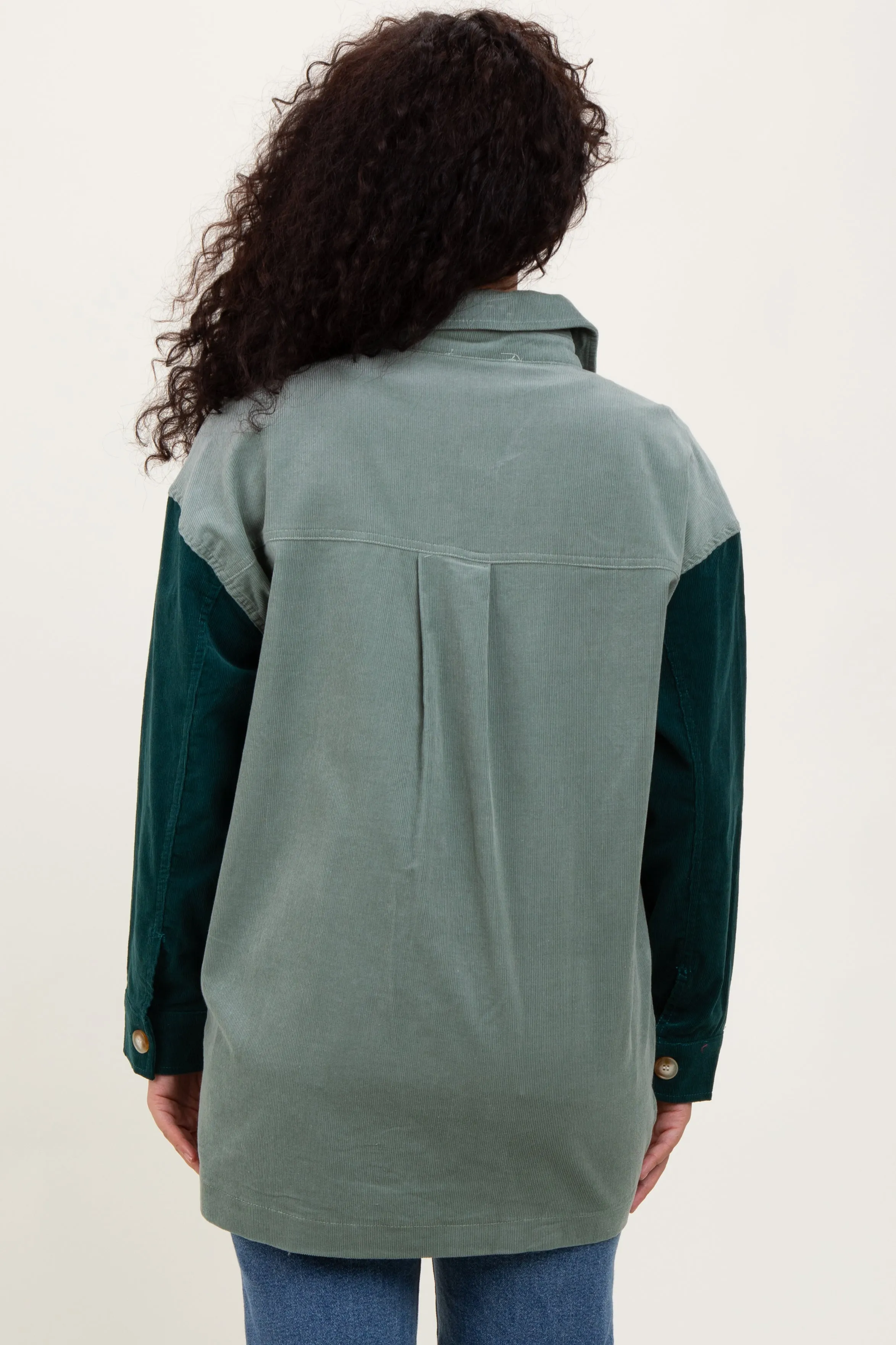 Light Olive Corduroy Colorblock Oversized Shirt Jacket sold by Pinkblush product image thumbnail 4
