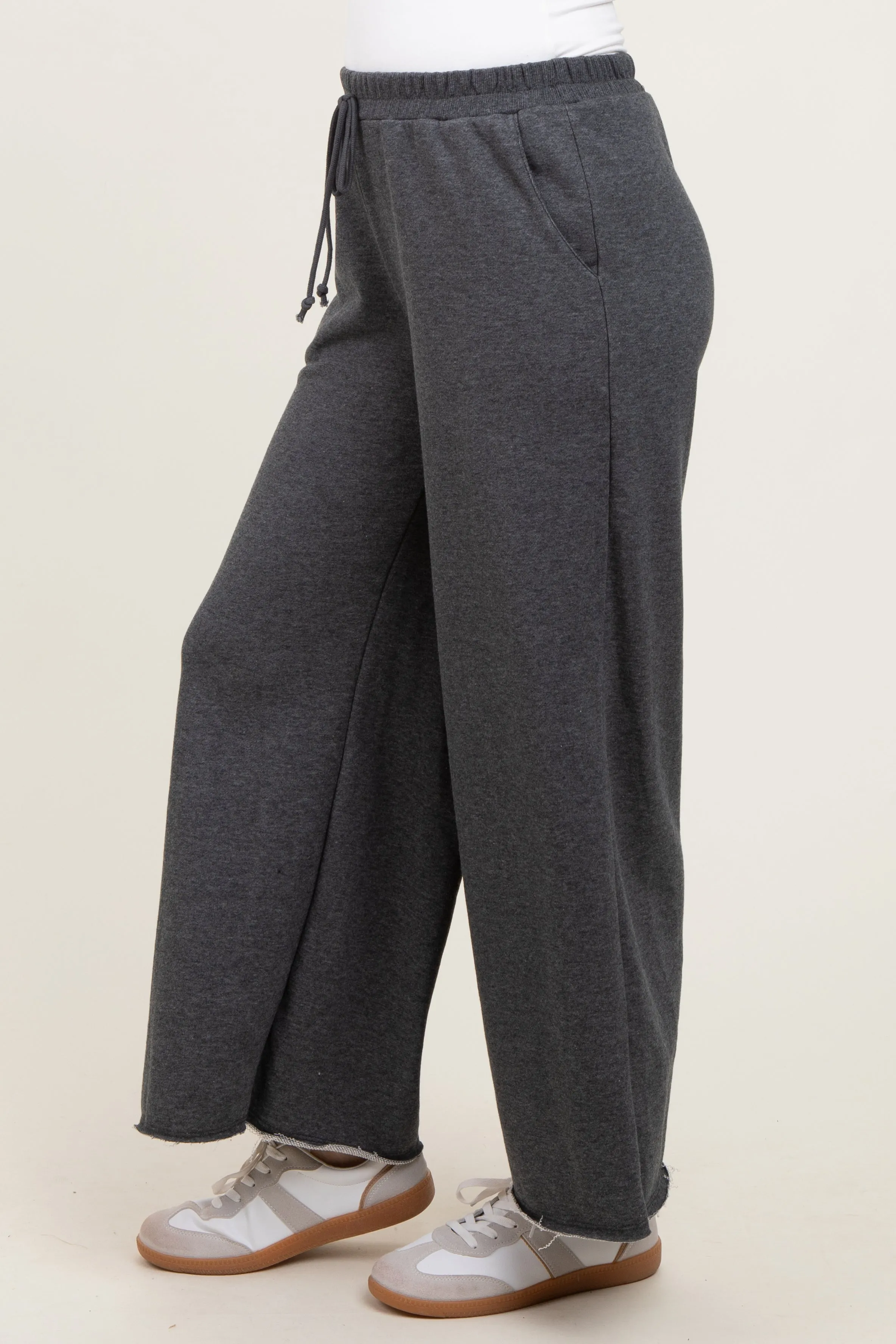 Charcoal French Terry Raw Edge Wide Leg Pants sold by Pinkblush product image thumbnail 4